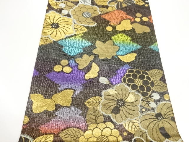 未着用 手組み 抽象花模様 袋帯 着物 帯 015a p